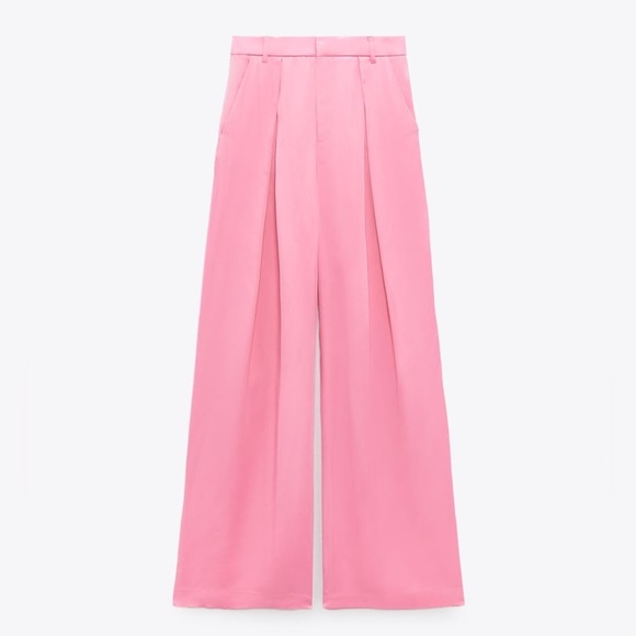 Zara Set - Pink Cropped Satin Effect Blazer & Full Length Pants - Picture 14 of 17